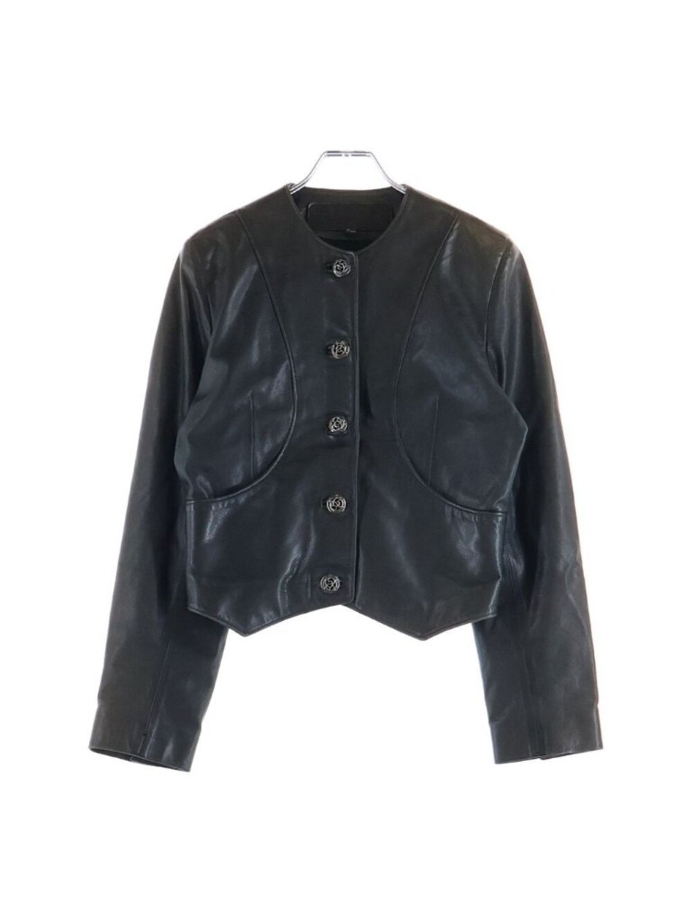 Chrome Hearts Floral Button Collarless Leather Jacket Brown